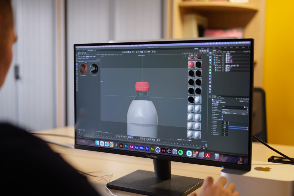 3d animation of a bottle on screen